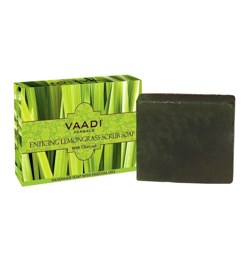 Vaadi Herbals + soaps + liquid handwash + Enticing Lemongrass Scrub Soap + Pack of 12 + shop