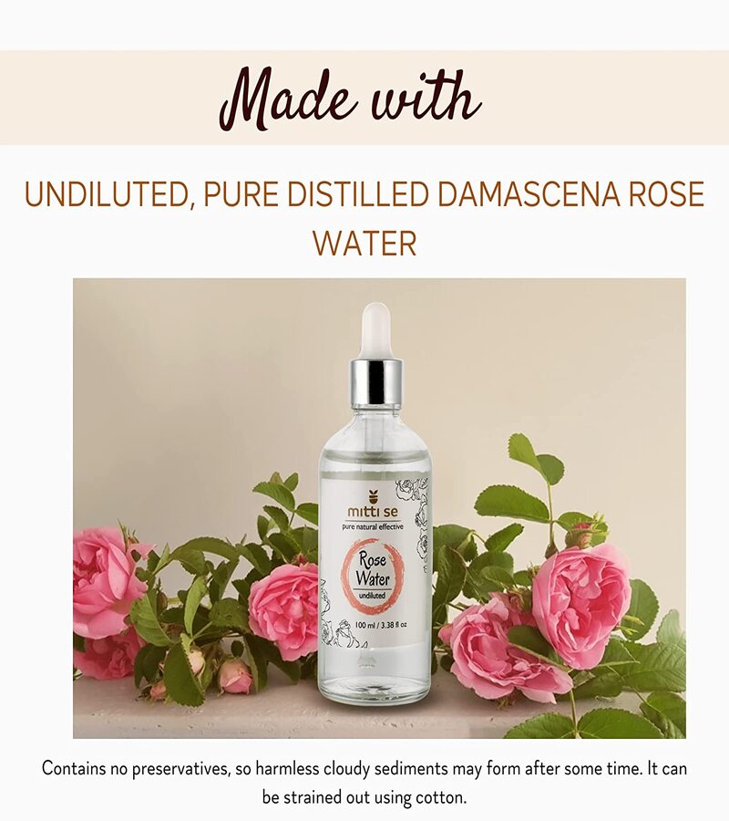 Mitti Se + toners + mists + Rose Water | Skin Care | Toner | Edible| Undiluted + 100ml + discount