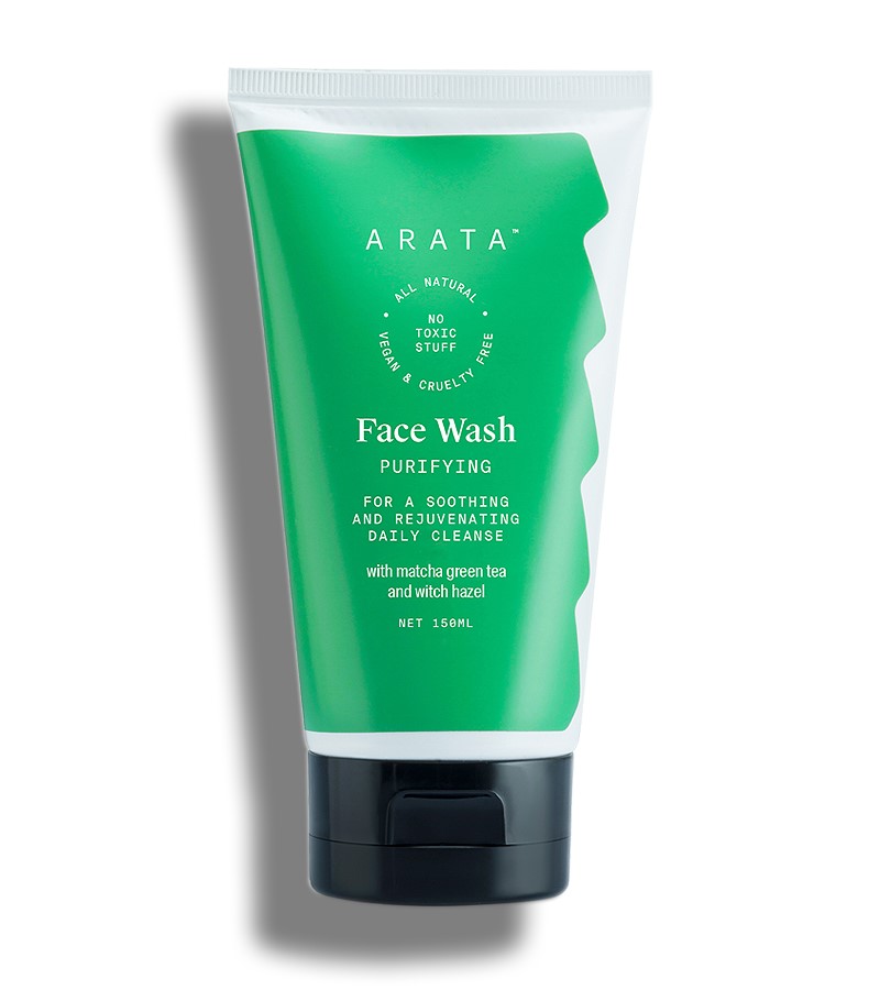 Arata + face wash + scrubs + Natural Purifying Face Wash With Matcha Green Tea, Aloe Vera & Witch Hazel For Men & Women + 150 ml + buy