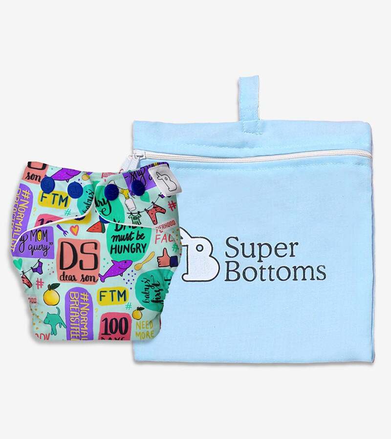 Superbottoms + baby diaper & wipes + Freesize Uno Washable & Reusable Adjustable Cloth Diaper with Dry Feel Pads Set + Mommy Talk + deal