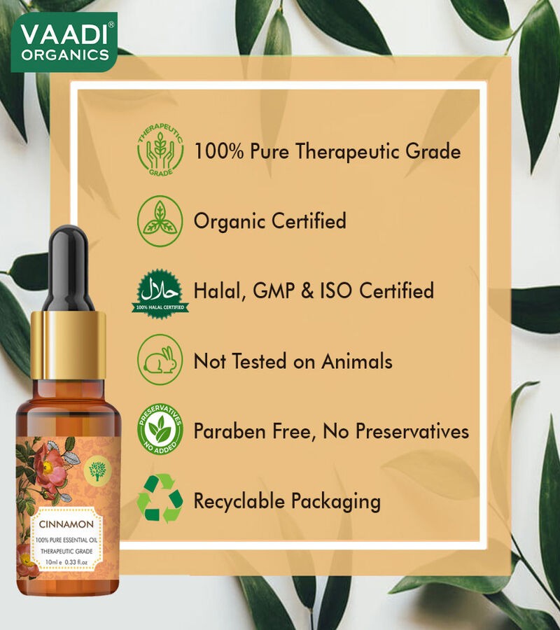 Vaadi Herbals + essential oils + Cinnamon Essential Oil - Soothes Skin Inflammation, Relieves Stress & Anxiety & Improves Concentration - 100% Pure Therapeutic Grade + 10 ml + online