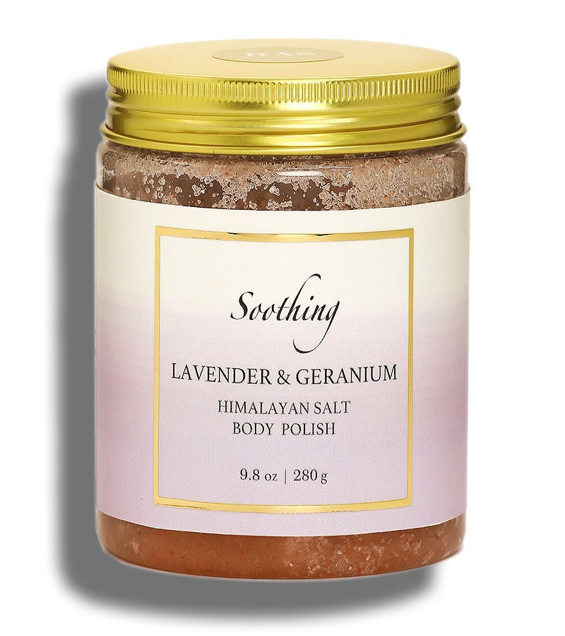 RAS Luxury Oils + body scrubs & exfoliants + Soothing Lavender & Geranium Himalayan Salt Body Polish + 280 gm + buy
