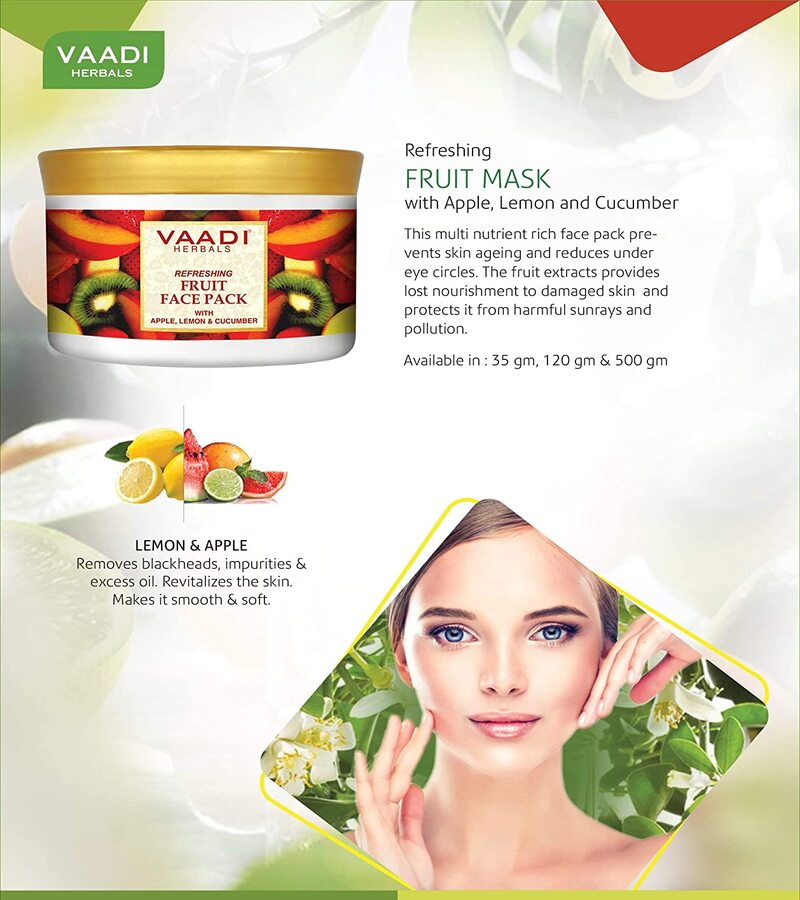 Vaadi Herbals + peels & masks + Refreshing Fruit Face Pack with Apple Lemon & Cucumber + 600g + discount