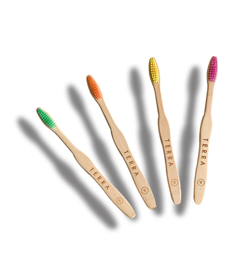 Terra + tools + Terrabrush Slim Bamboo Toothbrushes Pack of 4 Soft Bristles (Multicolor) Adult + Pack of 4 + shop
