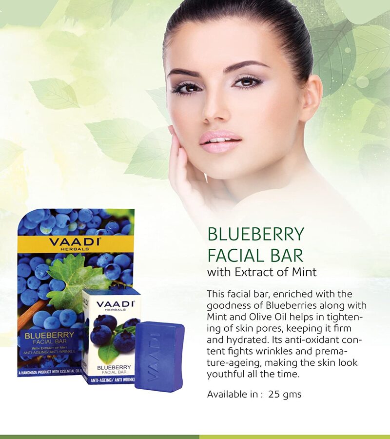 Vaadi Herbals + soaps + liquid handwash + Blueberry Facial Bar with Extract of Mint + 25g + discount