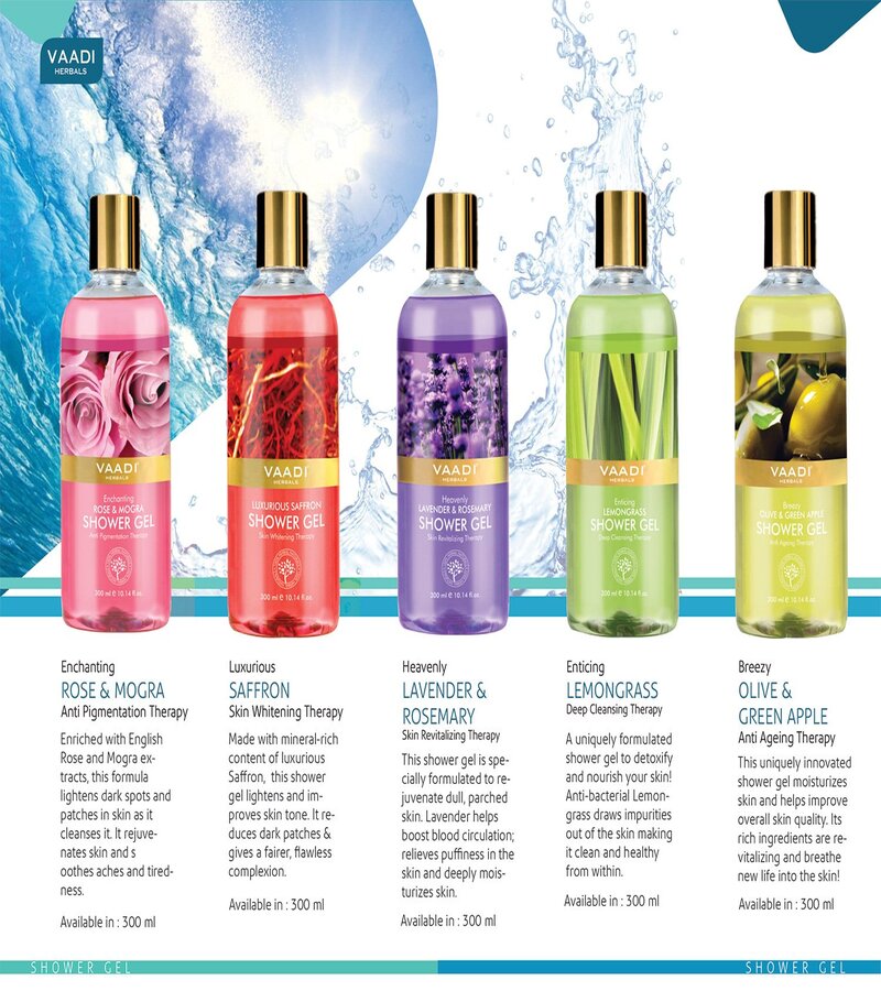 Vaadi Herbals + body wash + Enchanting Rose & Mogra Shower Gel + Pack of 3 + deal