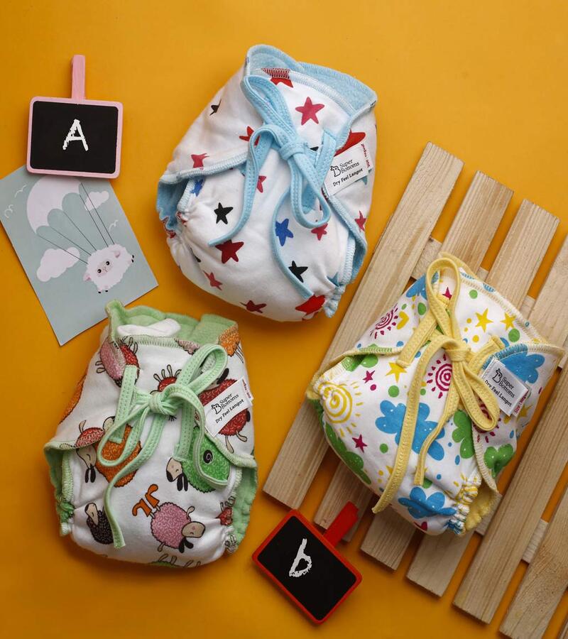 Superbottoms + baby diaper & wipes + Dry Feel Langot - Printed Pack of 3 + Size 0 (till 5kg) + discount