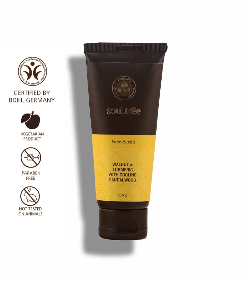Soultree + face wash + scrubs + Face Scrub - Walnut & Turmeric with Cooling Sandalwood + 100 gm + shop