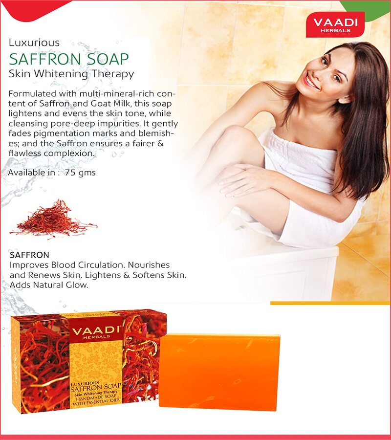 Vaadi Herbals + soaps + liquid handwash + Luxurious Saffron Soap - Skin Whitening Therapy + Pack of 12 + deal