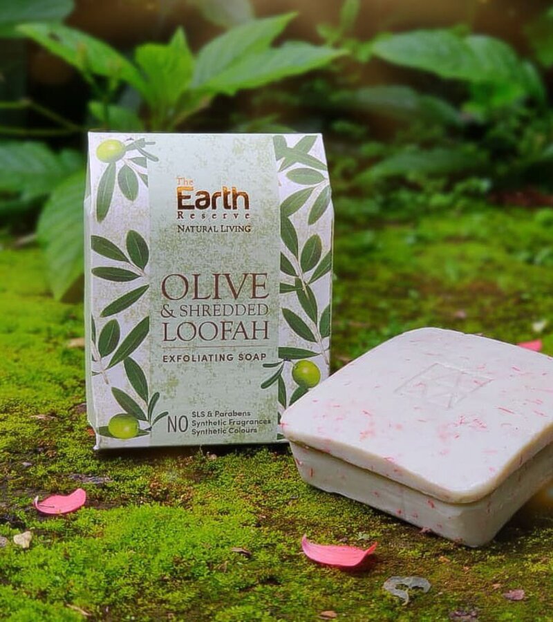 The Earth Reserve + soaps + liquid handwash + Olive & Shredded Loofah Exfoliating Soap + 100gm + online