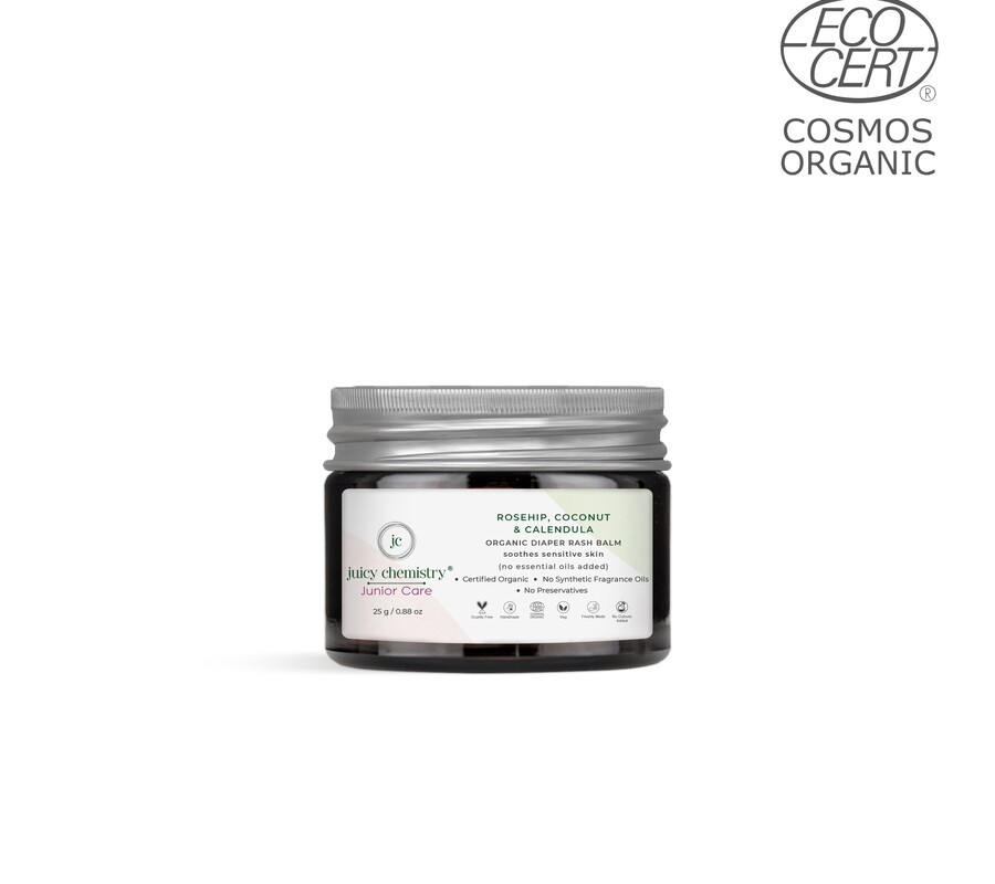 Juicy Chemistry + oils & creams + Organic Rosehip, Coconut & Calendula Rash Balm + 25 gm + buy