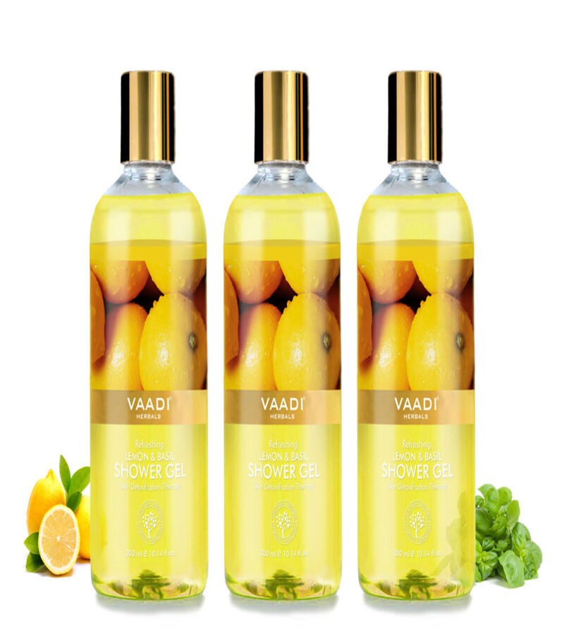 Vaadi Herbals + body wash + Refreshing Lemon & Basil Shower Gel + Pack of 3 + shop