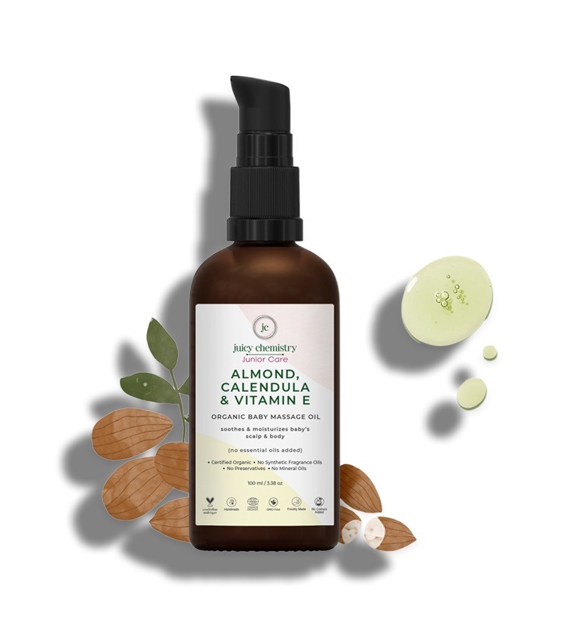 Juicy Chemistry + oils & creams + Organic Almond, Calendula & Vitamin E Baby Massage Oil + 100 ml + online