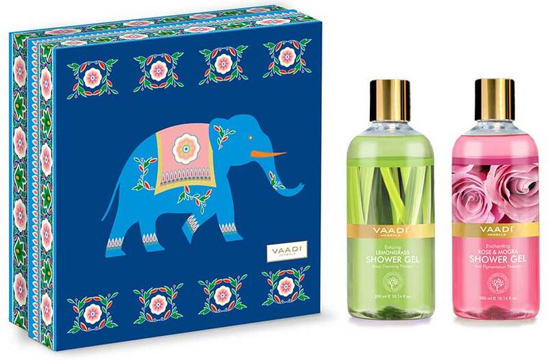 Vaadi Herbals + Gift Sets + Enduring Fragrance Shower Gel Gift Box - Enticing Lemongrass  & Enchanting Rose & Mogra + Pack of 2 + buy