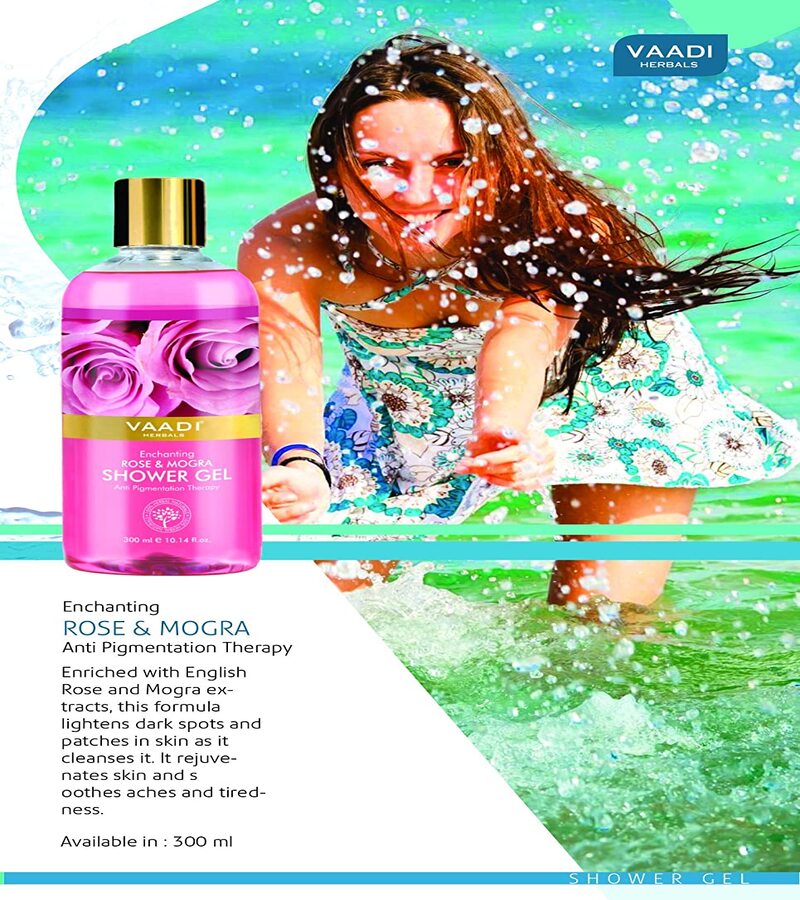 Vaadi Herbals + body wash + Enchanting Rose & Mogra Shower Gel + Pack of 3 + online