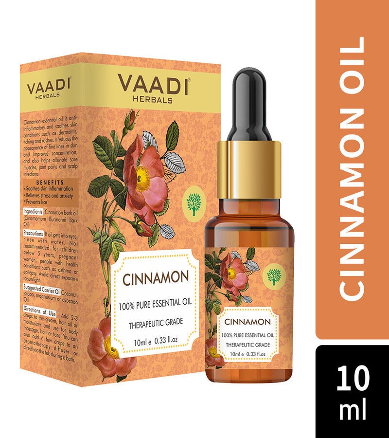 Vaadi Herbals + essential oils + Cinnamon Essential Oil - Soothes Skin Inflammation, Relieves Stress & Anxiety & Improves Concentration - 100% Pure Therapeutic Grade + 10 ml + buy