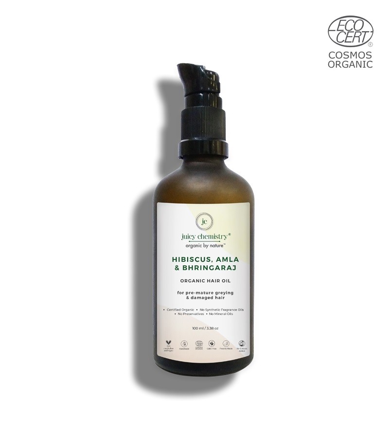 Juicy Chemistry + hair oil + serum + Organic Hibiscus, Amla & Bhringaraj Hair Oil + 100ml + buy