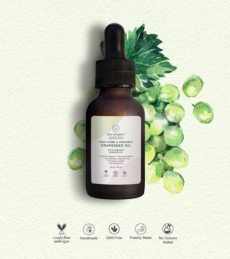 Juicy Chemistry + ayurvedic oils + 100% Organic Grape Seed Cold Pressed Carrier Oil + 30ml + online