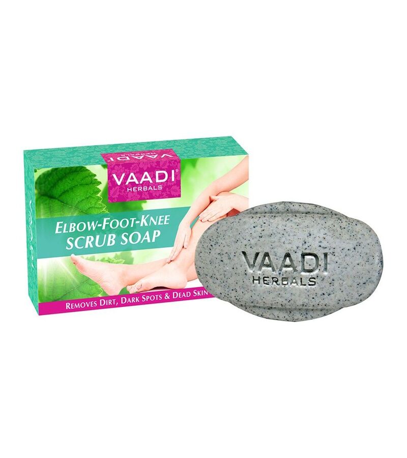Vaadi Herbals + soaps + liquid handwash + Elbow-Foot-Knee Scrub Soap with Almond & Walnut Scrub + Pack of 12 + discount