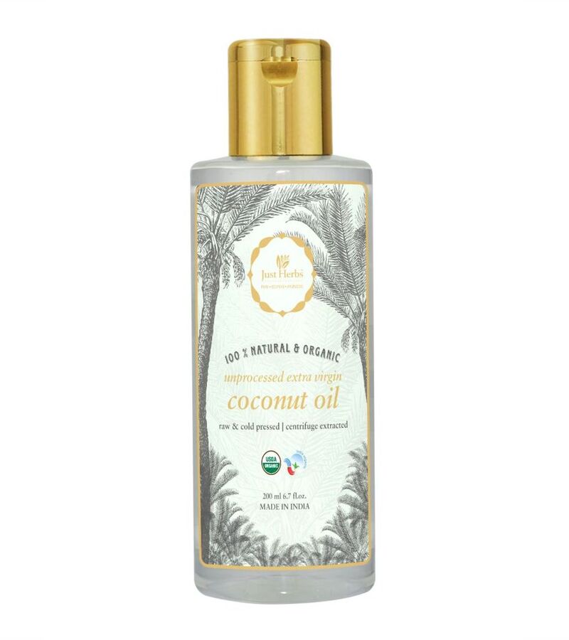 Just Herbs + body oils + Extra Virgin Coconut Oil: Unprocessed & Certified Organic + 200 ml + buy