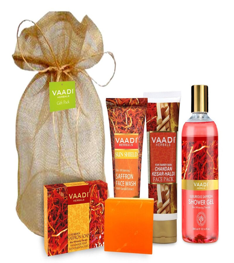 Vaadi Herbals + face wash + scrubs + Luxurious Saffron - Skin Whitening Set + 555 gms + buy