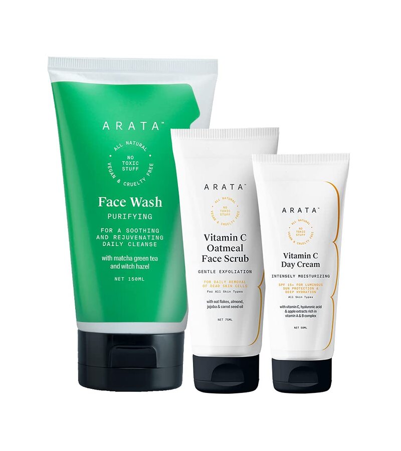 Arata + face wash + scrubs + Vitamin C Triple Action Morning Combo + 275 ml + buy