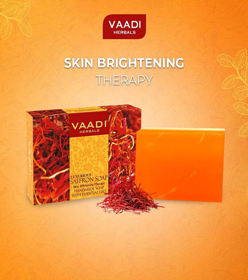 Vaadi Herbals + soaps + liquid handwash + Luxurious Saffron Soap - Skin Whitening Therapy + Pack of 12 + online