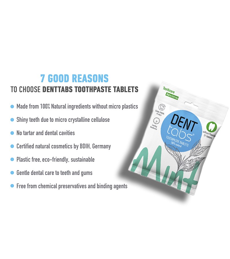 Denttabs + toothpaste & tabs + Denttabs toothpaste tablets – Mint flavor Plastic Free 31 tablets without fluoride + 31 Tablets + deal