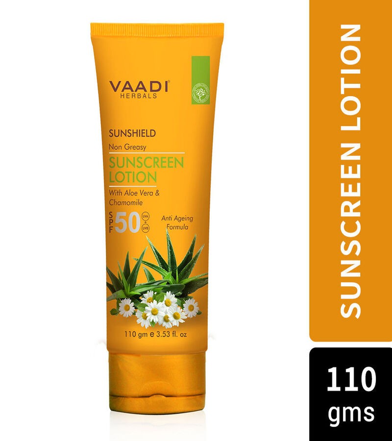 Vaadi Herbals + sun care + Sunscreen Lotion SPF-50 with Aloe Vera & Chamomile + Pack Of 2 + discount