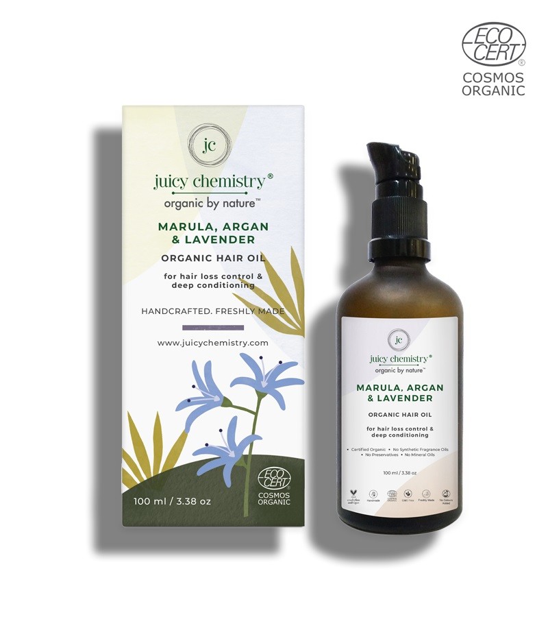 Juicy Chemistry + hair oil + serum + Organic Marula, Argan & Lavender Organic Hair Oil + 100ml + shop