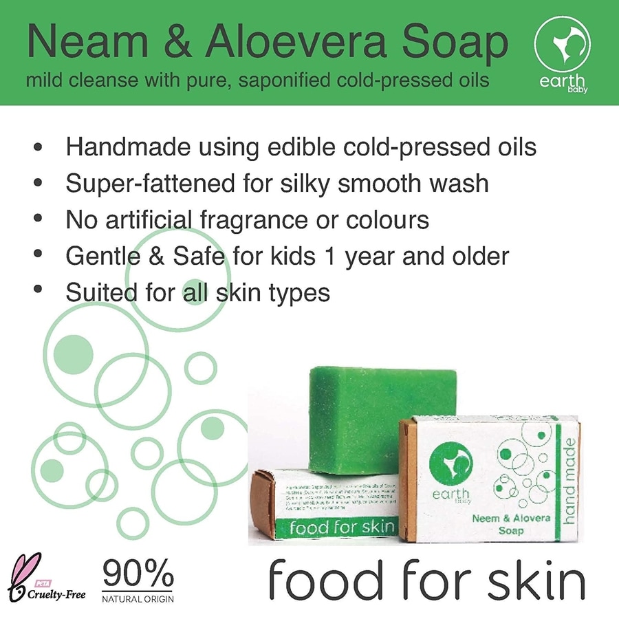 earthBaby + soaps + liquid handwash + Handmade Neem & Aloe Vera Soap for kids 1 year and above, 100g, Pack of 3 + 3*100g + discount