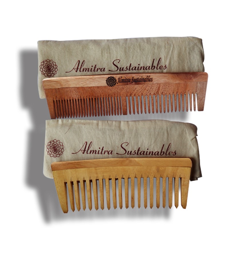Almitra Sustainables + hair tools + Neem Comb – Pack of 2 (Small and Big) +  + shop
