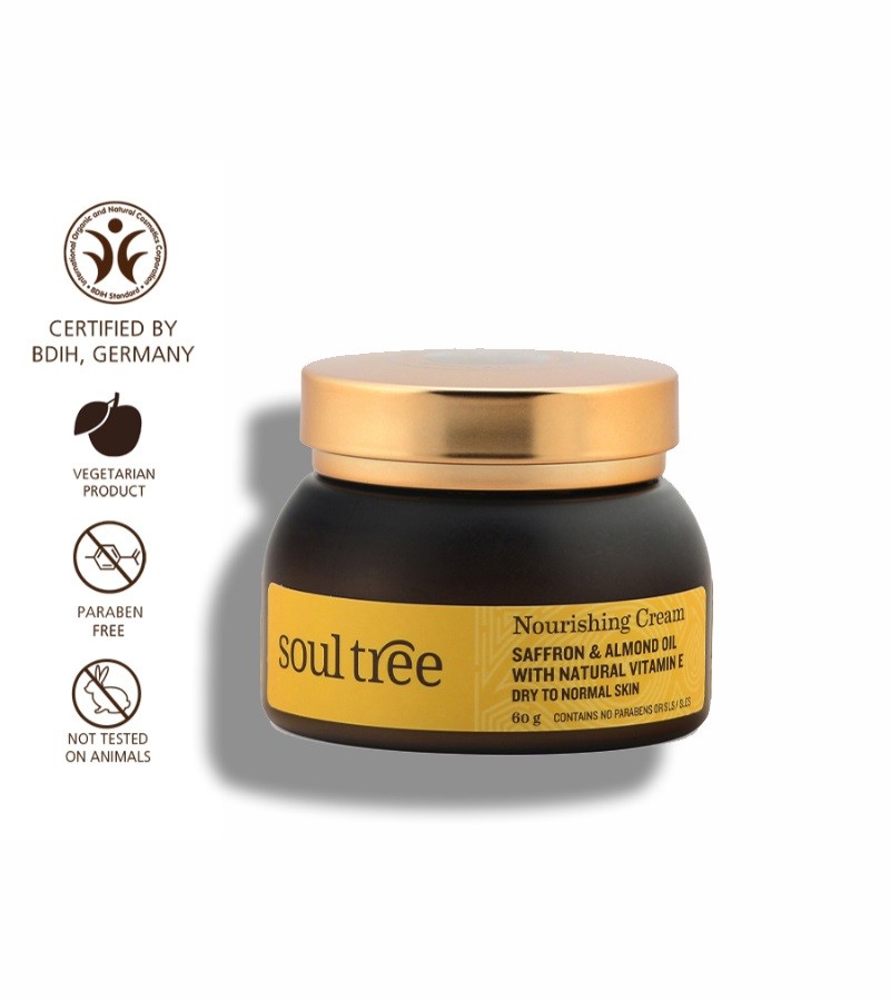 Soultree + face serums + face creams + Nourishing Cream - Saffron & Almond Oil with Natural Vitamin E + 60 gm + shop