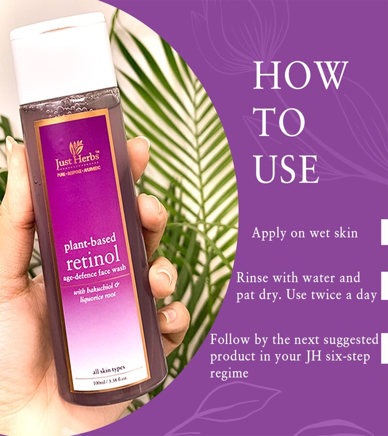 Just Herbs + face wash + scrubs + Plant-Based Retinol Age-Defence Face Wash + 100ml + online
