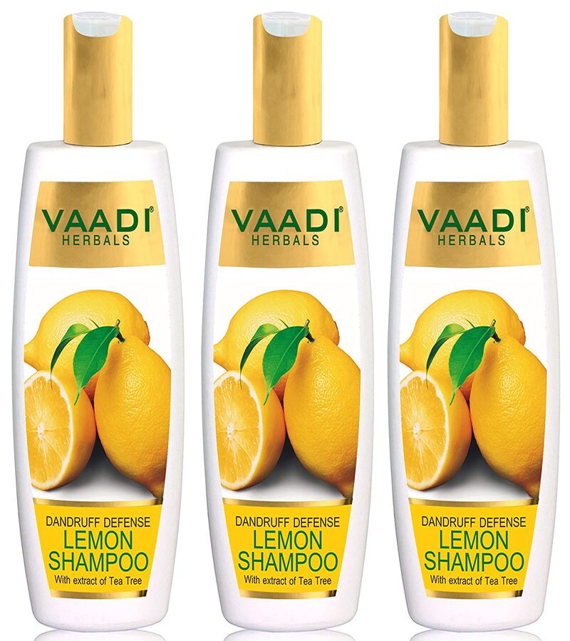 Vaadi Herbals + shampoo + Dandruff Defense Lemon Shampoo with Extracts of Tea Tree + Pack of 3 + buy