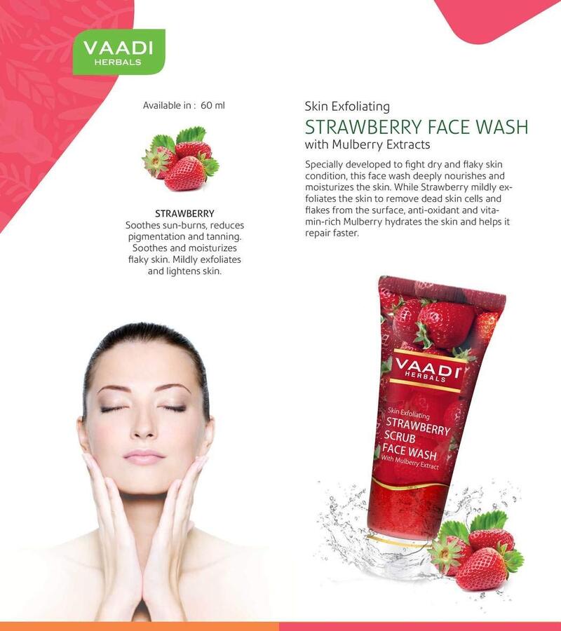 Vaadi Herbals + face wash + scrubs + Strawberry Scrub Face Wash with Mulberry Extract + 60 ml + shop