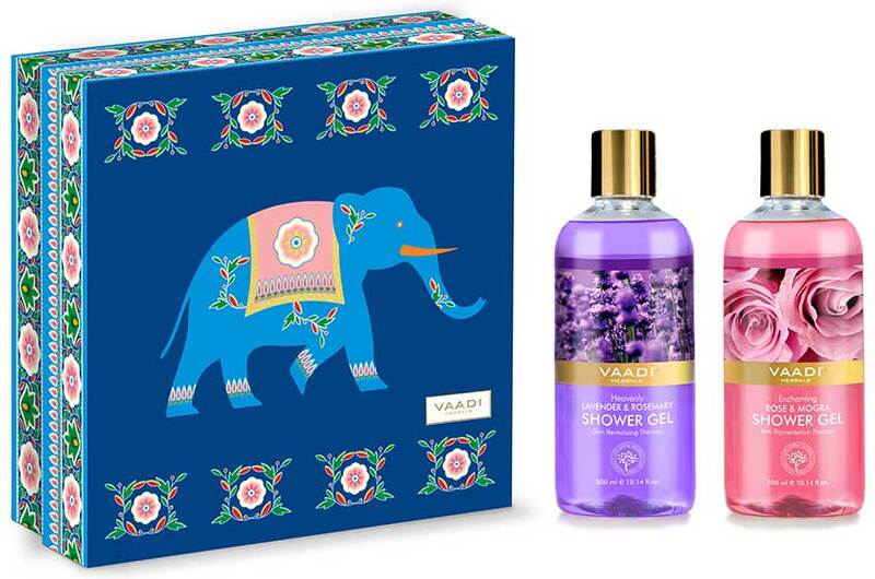 Vaadi Herbals + Gift Sets + Exotic Floral Shower Gels Gift Box - Enachanting Rose & Mogra& Heavenly Lavender & Rosemary + Pack of 2 + shop