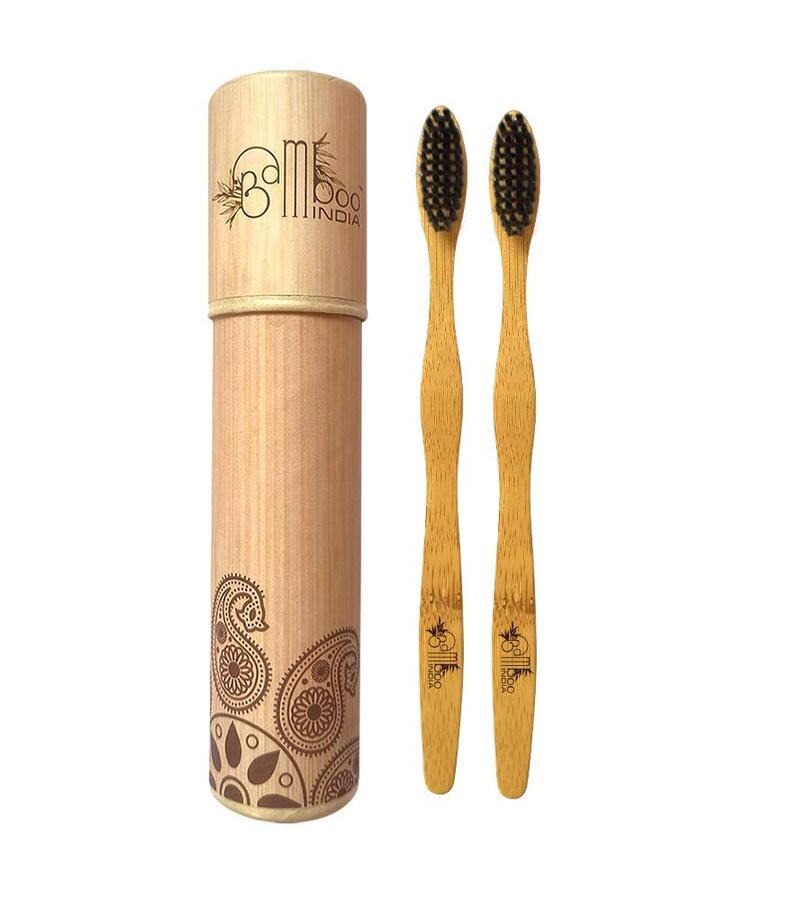 Bamboo India + tools + Bamboo Toothbrush with Dual Charcoal + Pack of 2 + buy