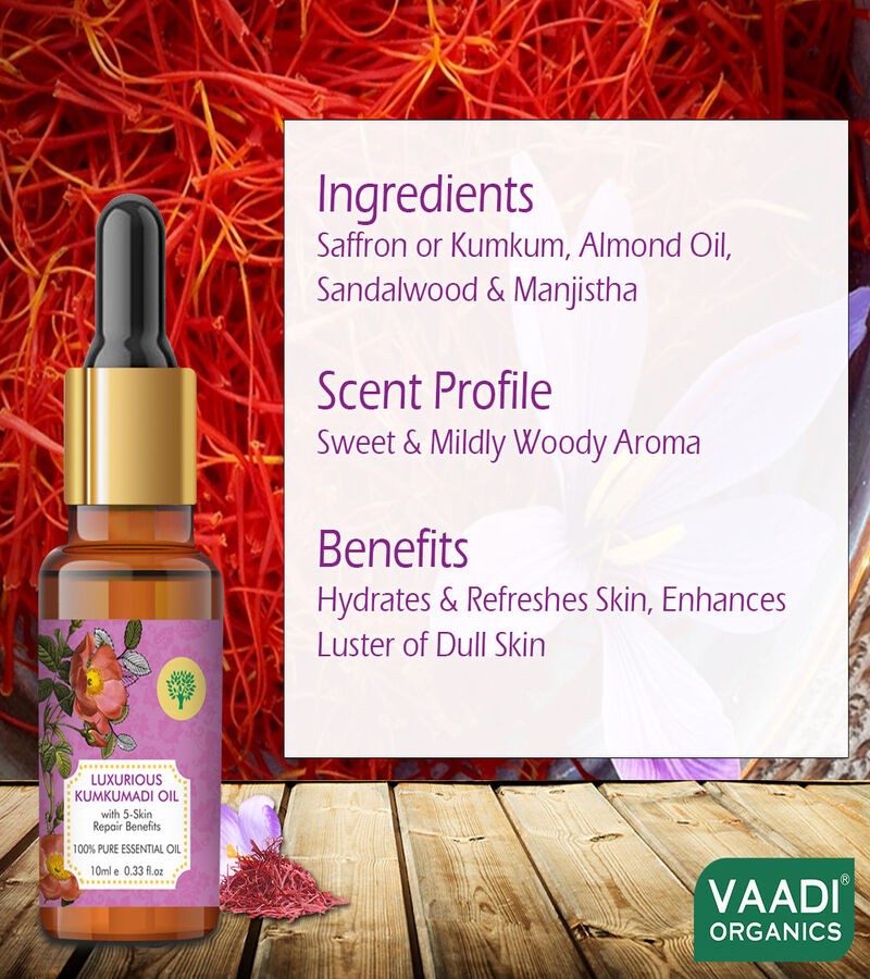 Vaadi Herbals + face oils + Luxurious Kumkumadi Oil (Pure Mix of Saffron, Sandalwood, Manjistha & Almond Oil) - Reduces Dark Circles, Pigmentation & Brightens Complexion + 10 ml + shop
