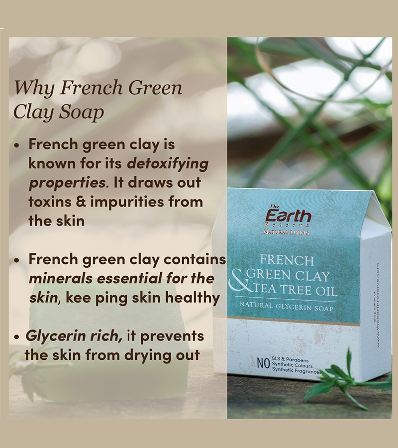 The Earth Reserve + soaps + liquid handwash + French Green Clay & Tea Tree Oil Natural Glycerin Soap + 100gm + online