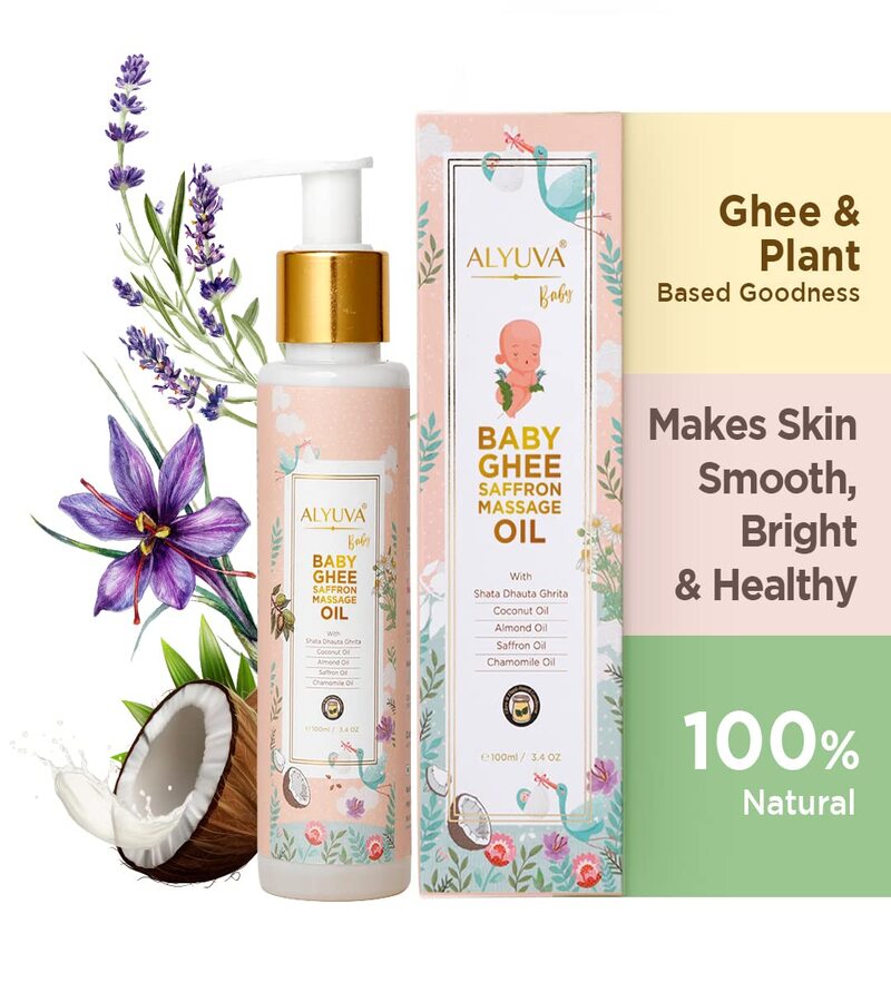 Alyuva + oils & creams + Baby Ghee Saffron Massage Oil + 100 ml + discount