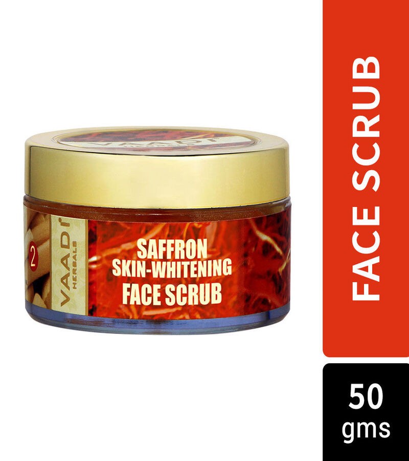 Vaadi Herbals + face wash + scrubs + Saffron Skin-Whitening Face Scrub - Walnut Scrub & Cinnamon Oil + 50g + shop
