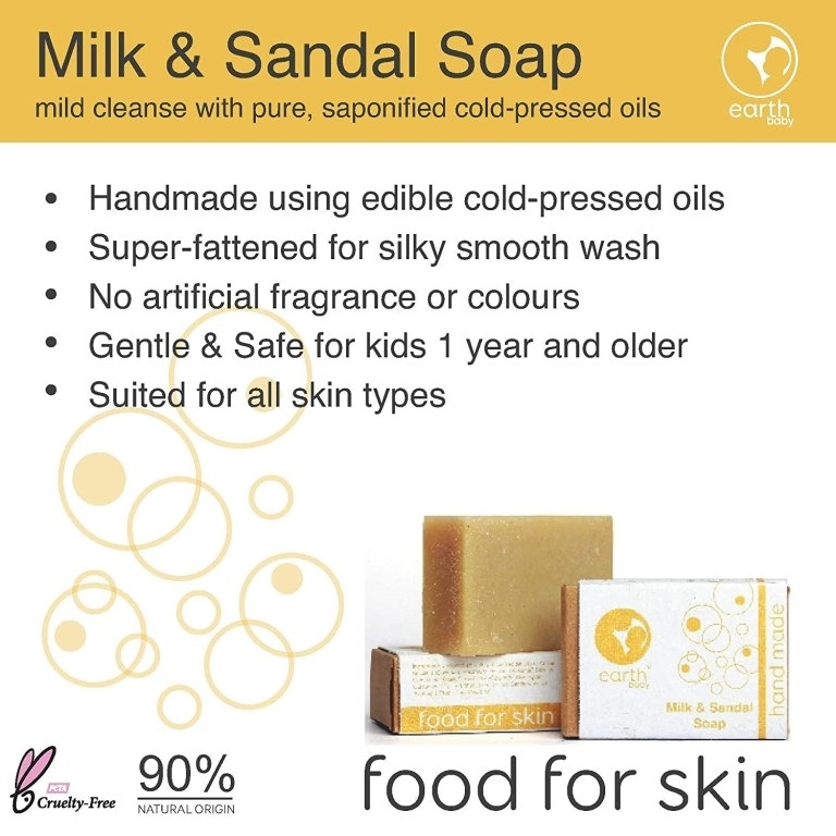 earthBaby + soaps + liquid handwash + Handmade Milk & Sandal Soap, for kids 1 year and above, 100g, Pack of 3 + 3*100g + discount