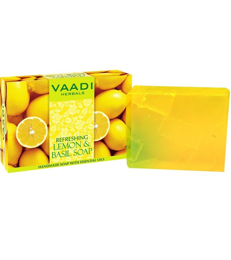 Vaadi Herbals + soaps + liquid handwash + Refreshing Lemon and Basil Soap + Pack of 12 + shop
