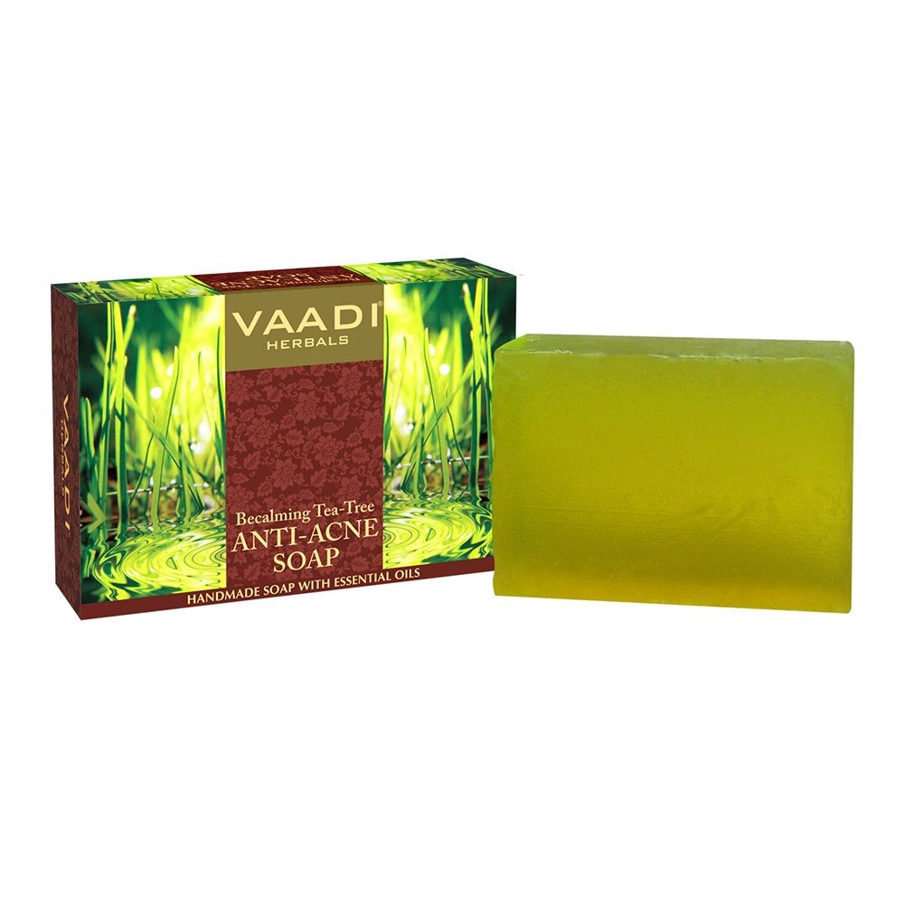 Vaadi Herbals + soaps + liquid handwash + Becalming Tea Tree Soap Anti-Acne therapy + Pack of 12 + online