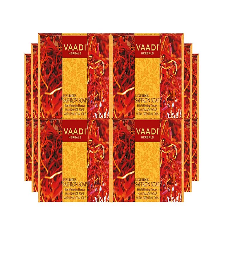 Vaadi Herbals + soaps + liquid handwash + Luxurious Saffron Soap - Skin Whitening Therapy + Pack of 12 + buy