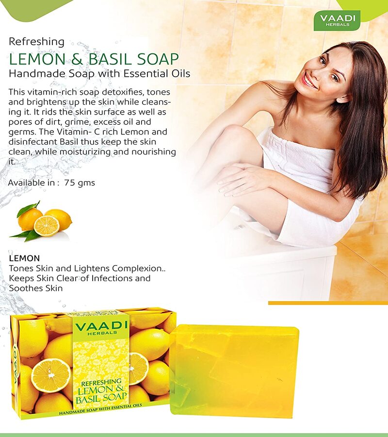 Vaadi Herbals + soaps + liquid handwash + Refreshing Lemon and Basil Soap + Pack of 12 + deal
