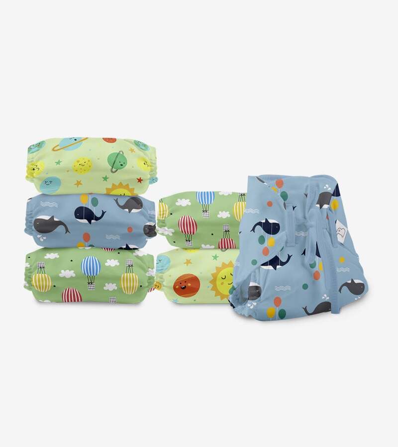Superbottoms + baby diaper & wipes + Dry Feel Langot - Day Dreamer Collection Pack of 6 + Size 2 ( 5-7kg) + buy