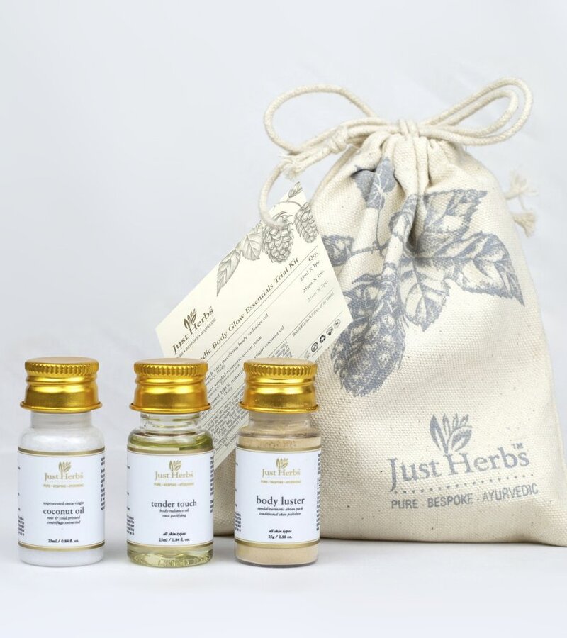 Just Herbs + body oils + Ayurvedic Body-Glow Essentials Trial Kit + 75 ml + buy