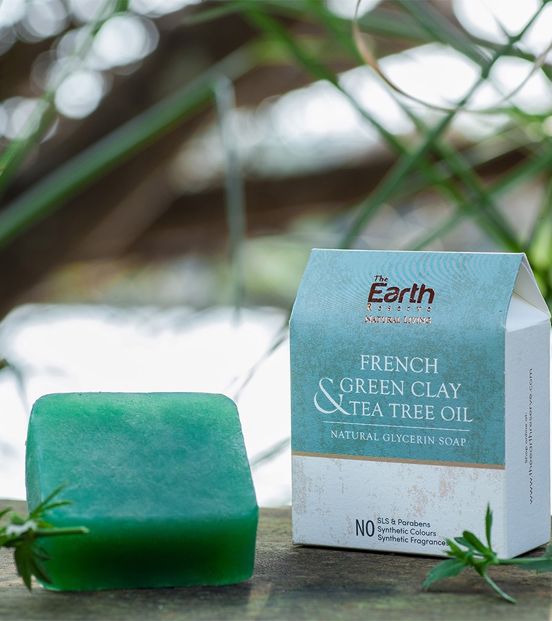 The Earth Reserve + soaps + liquid handwash + French Green Clay & Tea Tree Oil Natural Glycerin Soap + 100gm + discount